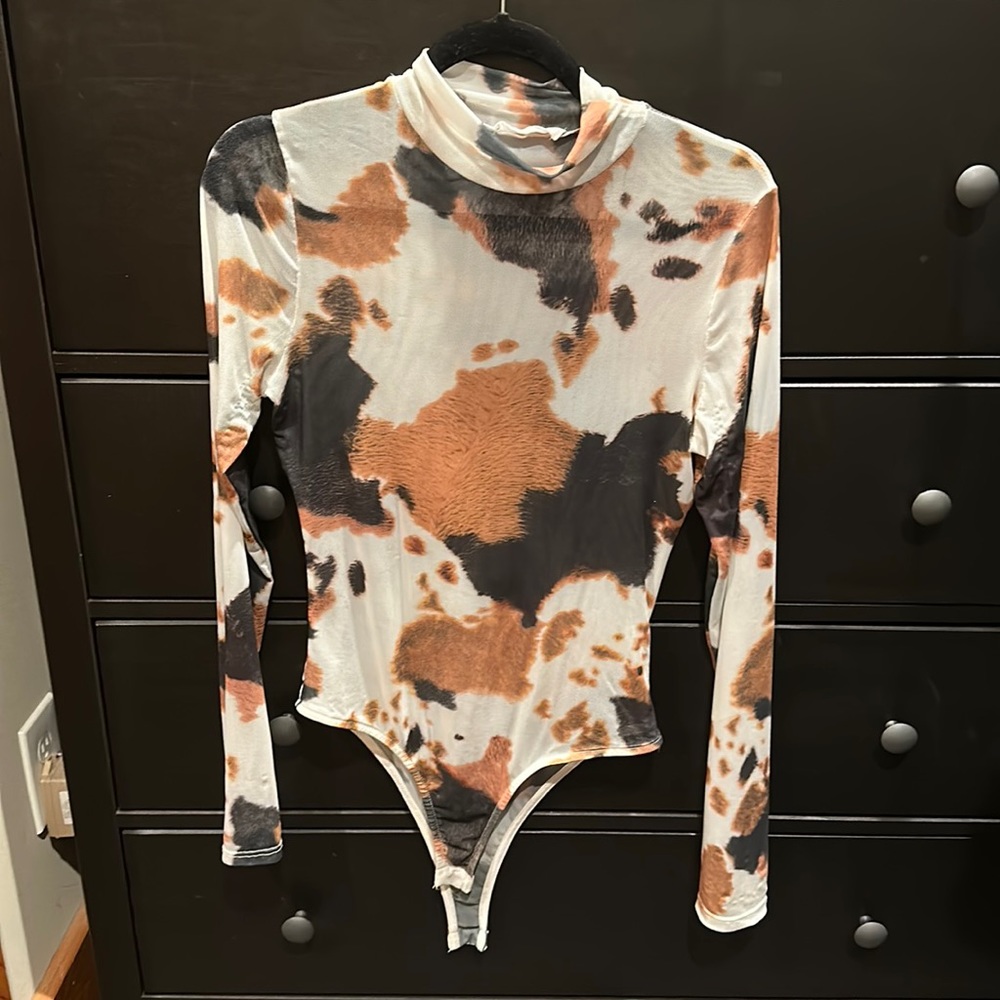 Sheer cow print bodysuit